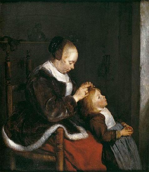 Gerard ter Borch the Younger Mother Combing the Hair of Her Child.